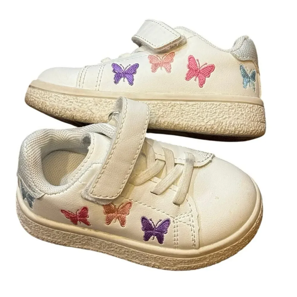 Toddler 6.5C Embroidered Butterfly Sneakers Non-Slip, Hook & Loop Casual Play